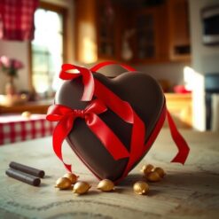 Chocoladehart met rode linten