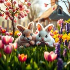 Knuffelende konijnen in de tuin