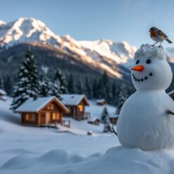 Besneeuwde bergen, warme chocolademelk