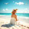 Vrouw op het strand, mijmering