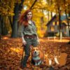 Vastberaden vrouw, herfstbos gloed