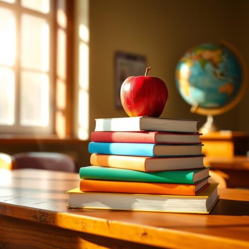 Stapel kleurrijke schoolboeken