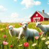 Lammetjes in de lenteweide