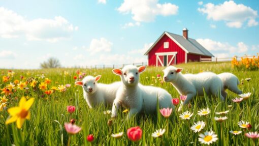 Lammetjes in de lenteweide