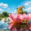 Aprilse kikker op een waterlelie