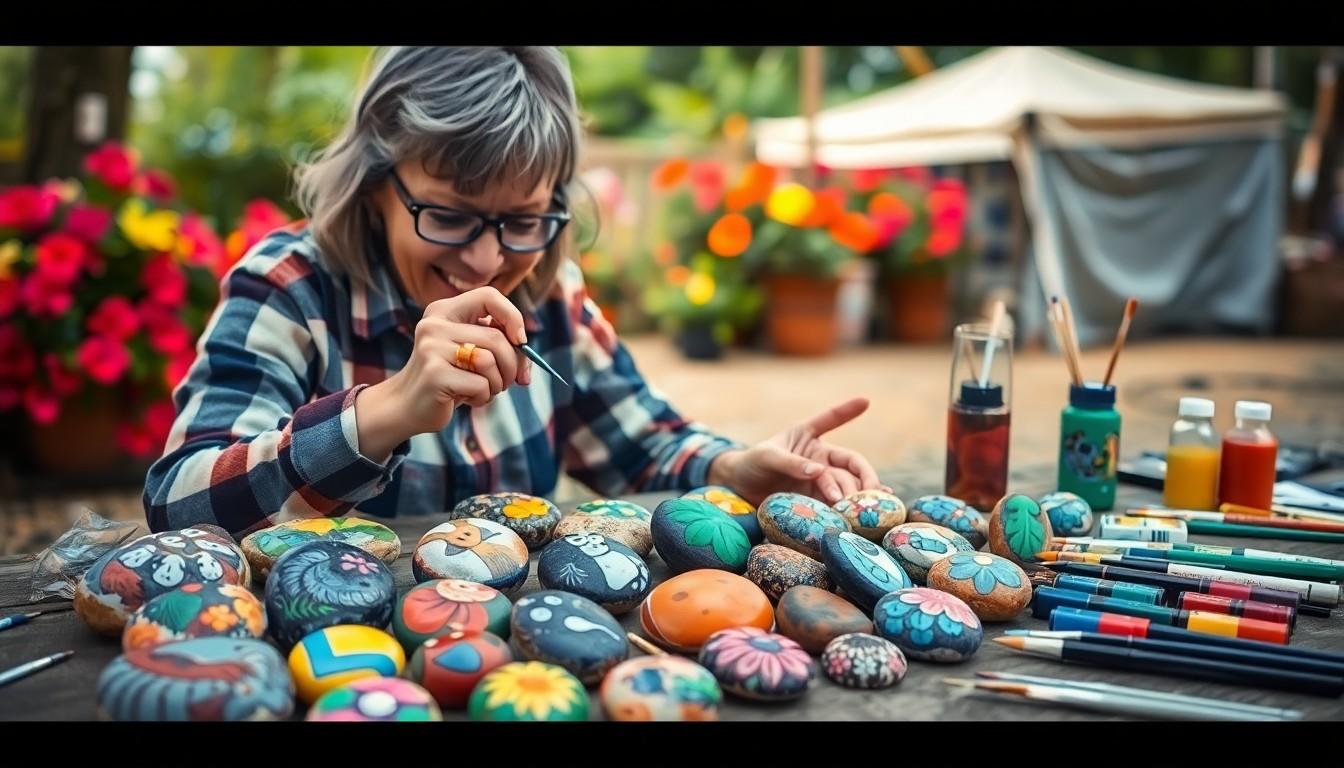 Collectie creatieve stenen schilderijen