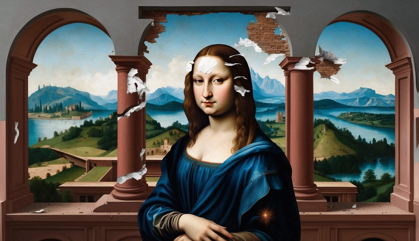Het Mona Lisa schilderij met beschadigingen na vandalisme