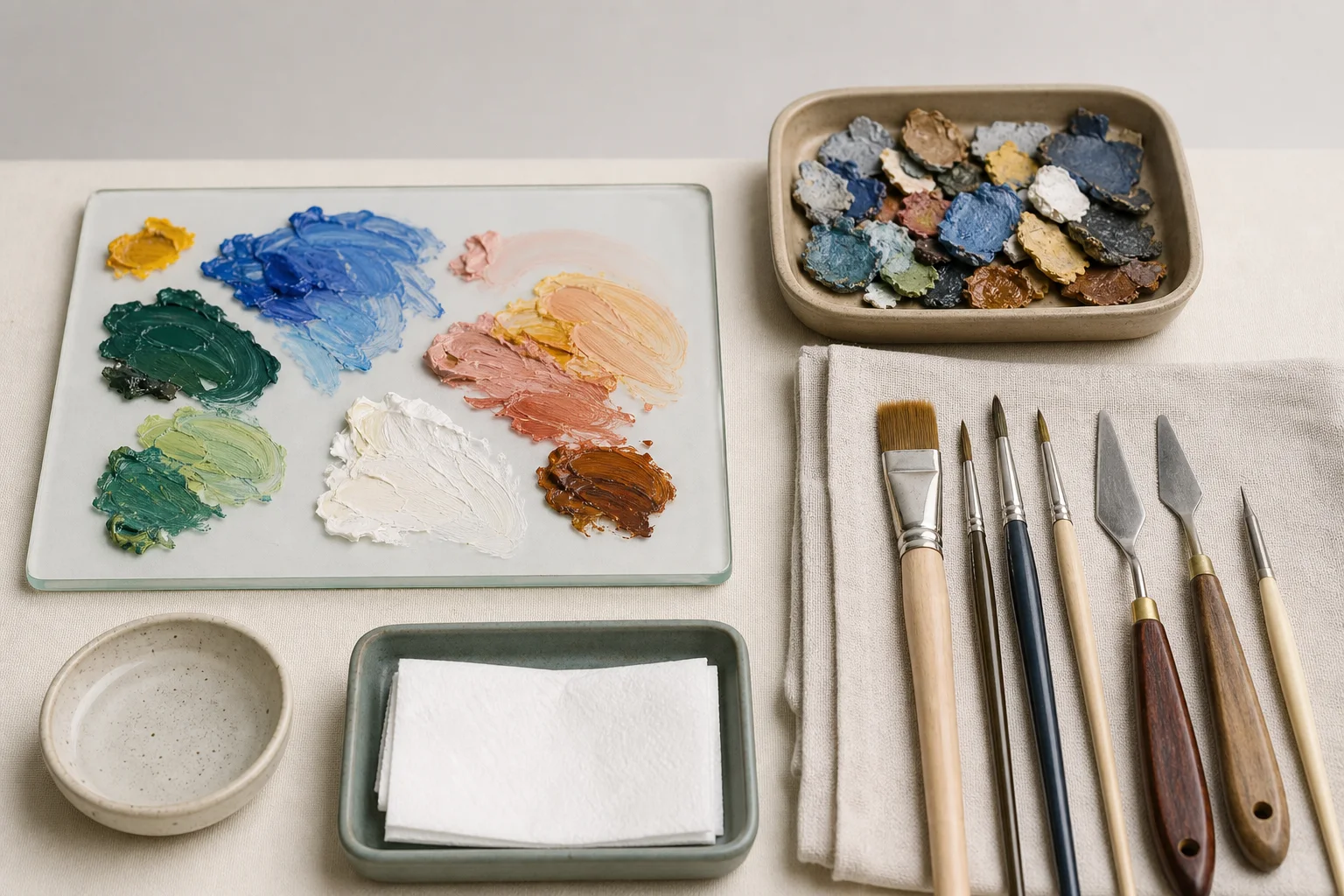 Bruikbare zachte acrylverf gescheiden van volledig gedroogde verfresten