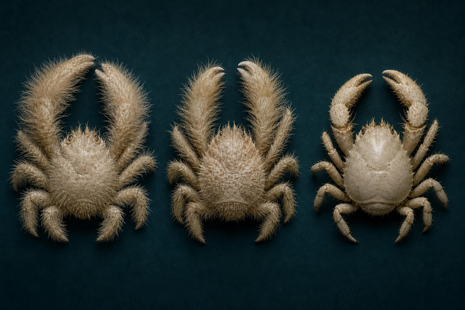 Macro-illustratie van setae en bacteriekolonies op de schaar van een yetikrab