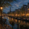 Schilderen op nummer Avondstad aan de gracht