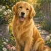 Schilderen op nummer golden retriever in de tuin