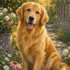 Schilderen op nummer golden retriever in de tuin