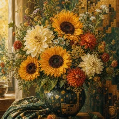 Schilderen op nummer Gouden bloemenmozaiek