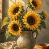 Schilderen op nummer zonnebloemen in een vaas