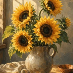 Schilderen op nummer zonnebloemen in een vaas