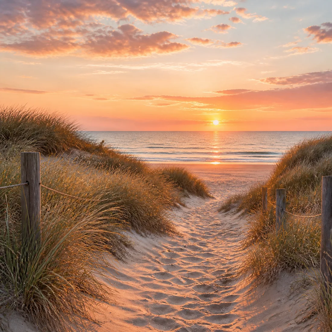 Hoofdafbeelding: Schilderen op nummer duinenpad naar zee bij zonsondergang