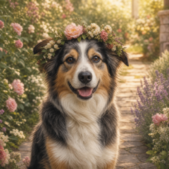 Hoofdafbeelding: Schilderen op nummer hond met bloemenkrans in zachte tuin