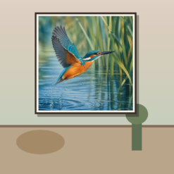 Sfeerbeeld aan de muur: Schilderen op nummer ijsvogel boven patina-blauw water