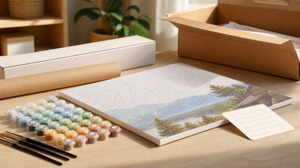 Schilderen op nummer pakket klaar voor verzending met canvas, verf en penselen