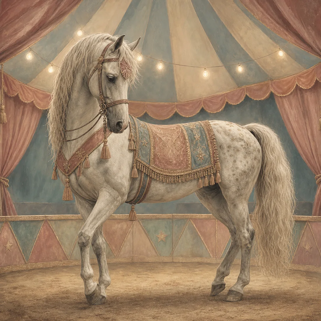 Hoofdafbeelding: Schilderen op nummer vintage circuspaard in pasteltent