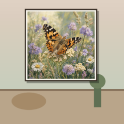 Sfeerbeeld aan de muur: Schilderen op nummer vlinder op wilde bloemen close-up