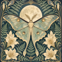 Schilderen op nummer art nouveau nachtvlinder met maan en bloemen