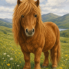 Schilderen op nummer Highland pony in bloemenweide