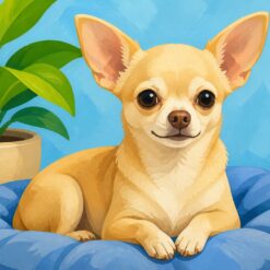 Schilderen op nummer chihuahua, een kleine chihuahua met grote oren op een kussen