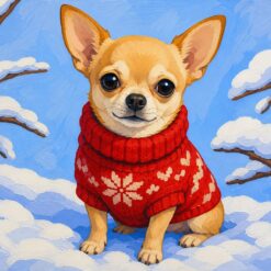 Schilderen op nummer: een chihuahua met een gebreid truitje in de sneeuw