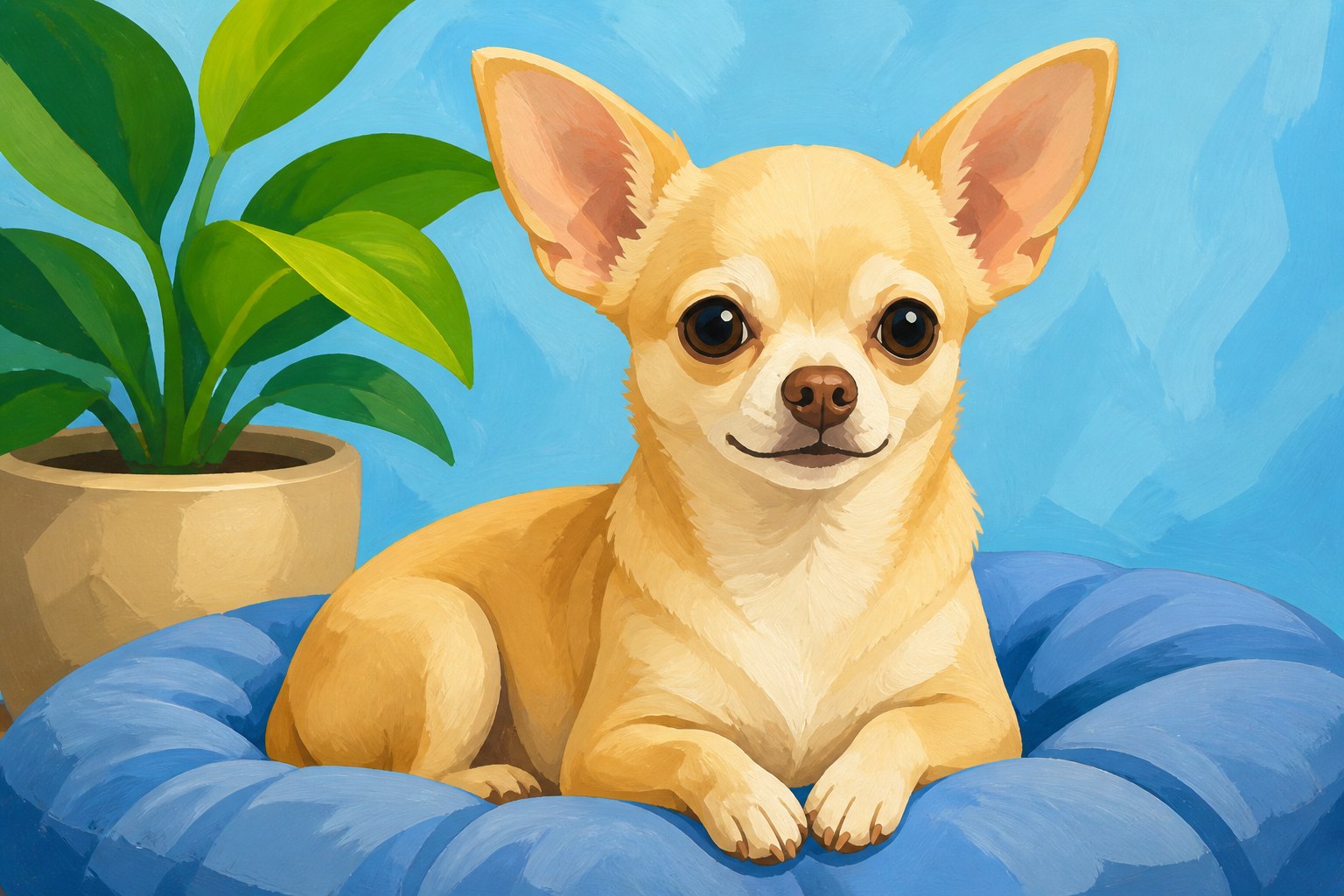 Schilderen op nummer chihuahua, een kleine chihuahua met grote oren op een kussen