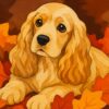 Schilderen op nummer: een cocker spaniel met lange oren tussen oranje herfstbladeren