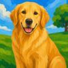 Schilderen op nummer golden retriever, een golden retriever met warme goudblonde vacht in een grasveld
