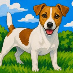 Schilderen op nummer jack russell, een pittige jack russell met witte vacht en bruine vlekken
