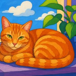 Schilderen op nummer oranje cyperse kat op een vensterbank