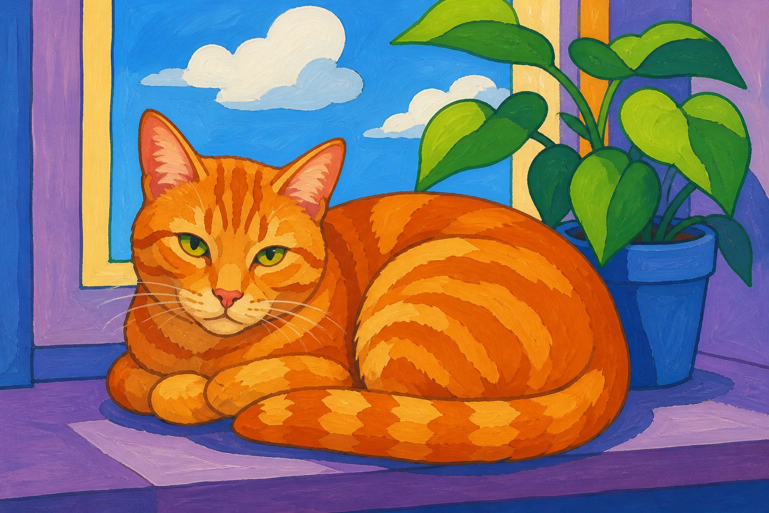 Schilderen op nummer oranje cyperse kat op een vensterbank