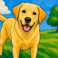 Schilderen op nummer blonde labrador in een grasveld