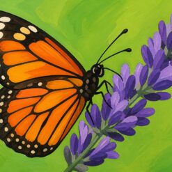Schilderen op nummer oranje vlinder op paarse lavendel