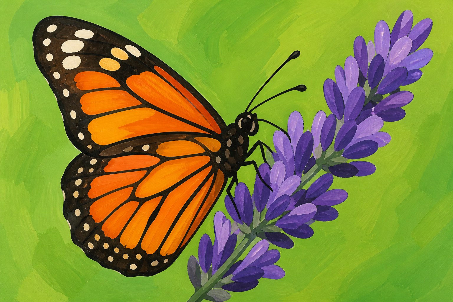 Schilderen op nummer oranje vlinder op paarse lavendel