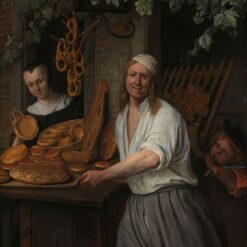 De bakker Arent Oostwaert en zijn vrouw Catharina Keizerswaard van Jan Steen: een bakker in een wit hemd en zijn vrouw tonen brood en krakelingen voor hun bakkerij