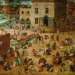 Kinderspelen van Pieter Bruegel de Oude: een plein vol kinderen die hoepelen, haasje-over doen, op tonnen rijden en tientallen andere spelletjes spelen