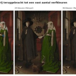 Benadering van Arnolfini-portret van Jan van Eyck met 24 en 36 verfkleuren