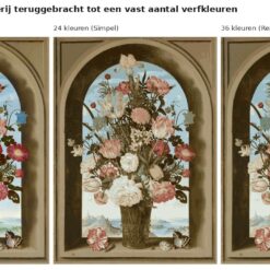Benadering van Bloemen in een venster van Bosschaert met 24 en 36 verfkleuren