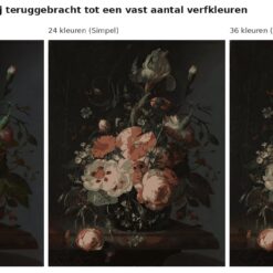 Benadering van Bloemstilleven van Rachel Ruysch met 24 en 36 verfkleuren
