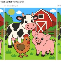 Benadering van het ontwerp koe, varken en kip op de boerderij met 24 en 36 verfkleuren