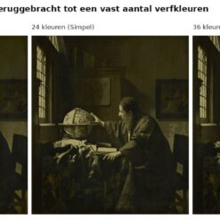 Benadering van De astronoom van Vermeer met 24 en 36 verfkleuren