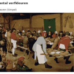 Benadering van De boerenbruiloft van Bruegel met 24 en 36 verfkleuren