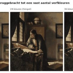 Benadering van De geograaf van Vermeer met 24 en 36 verfkleuren