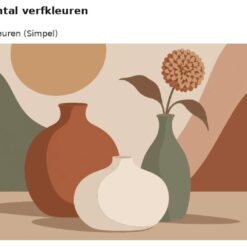 Benadering van het ontwerp drie vazen en een bloem met 24 en 36 verfkleuren