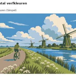 Benadering van het ontwerp fietser op de dijk bij de molens met 24 en 36 verfkleuren
