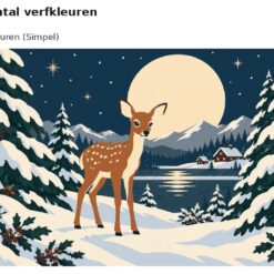 Benadering van het ontwerp hertje in de sneeuw met 24 en 36 verfkleuren